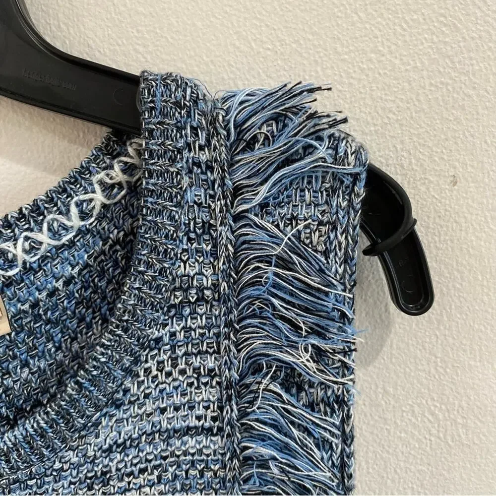 Anthro Holding Horses Fringe Sweater Dress Blue‎ Sleeveless Knit Size M